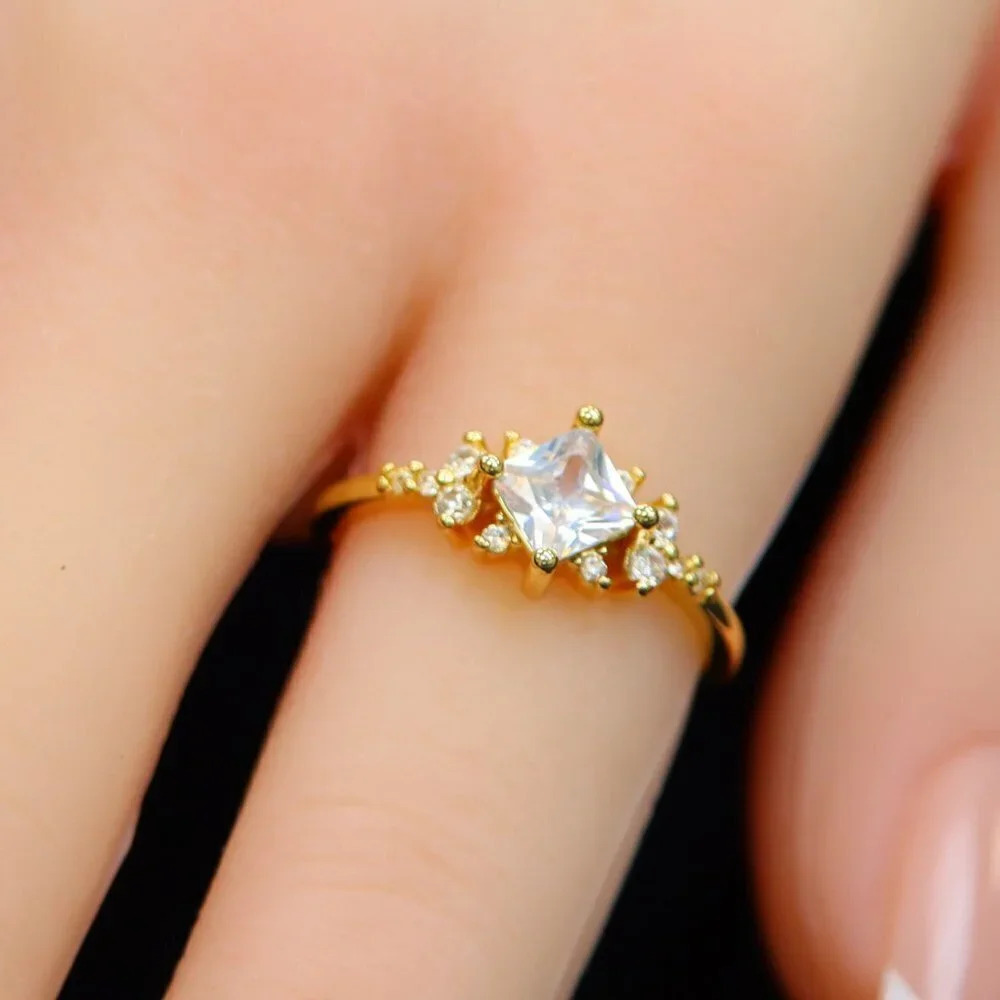 Noble Square Flower Gold Plated Princess Ring for Women, GALCM074-6